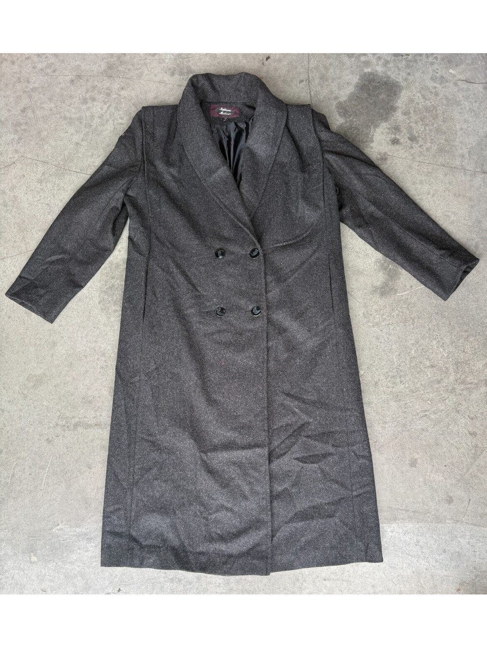 Womens Sz 12 Stephanie Mathews Black Wool Coat Jacket Trenchcoat Peacoat